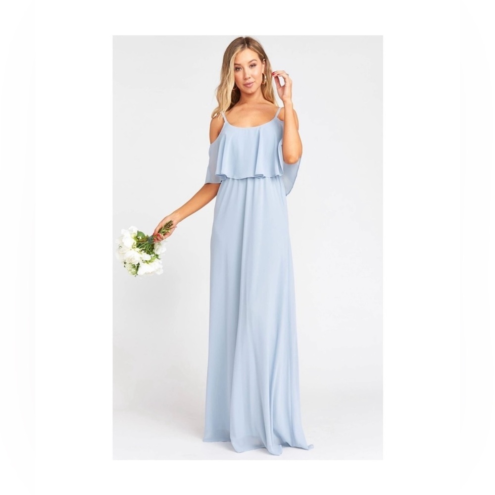 Show Me Your MuMu Caitlin Ruffle Maxi Off Shoulder Steel Blue Dress